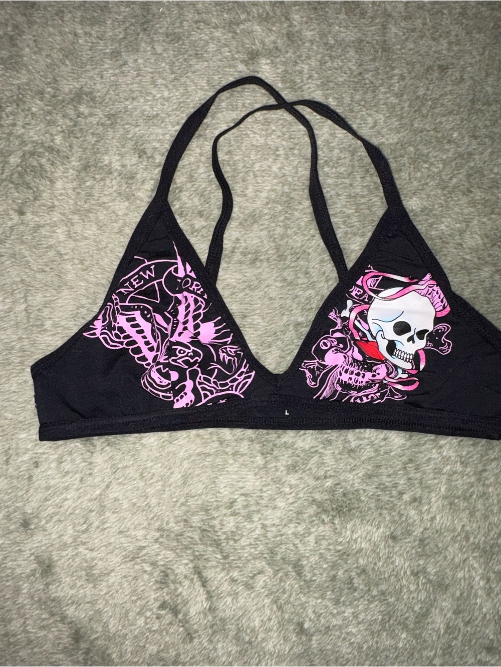 Black Ed Hardy Criss Cross Bralettewith Pink Skull Graphics Size Large